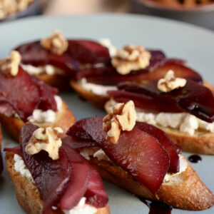 Crostini with Goat Cheese & Wine-Poached Pears